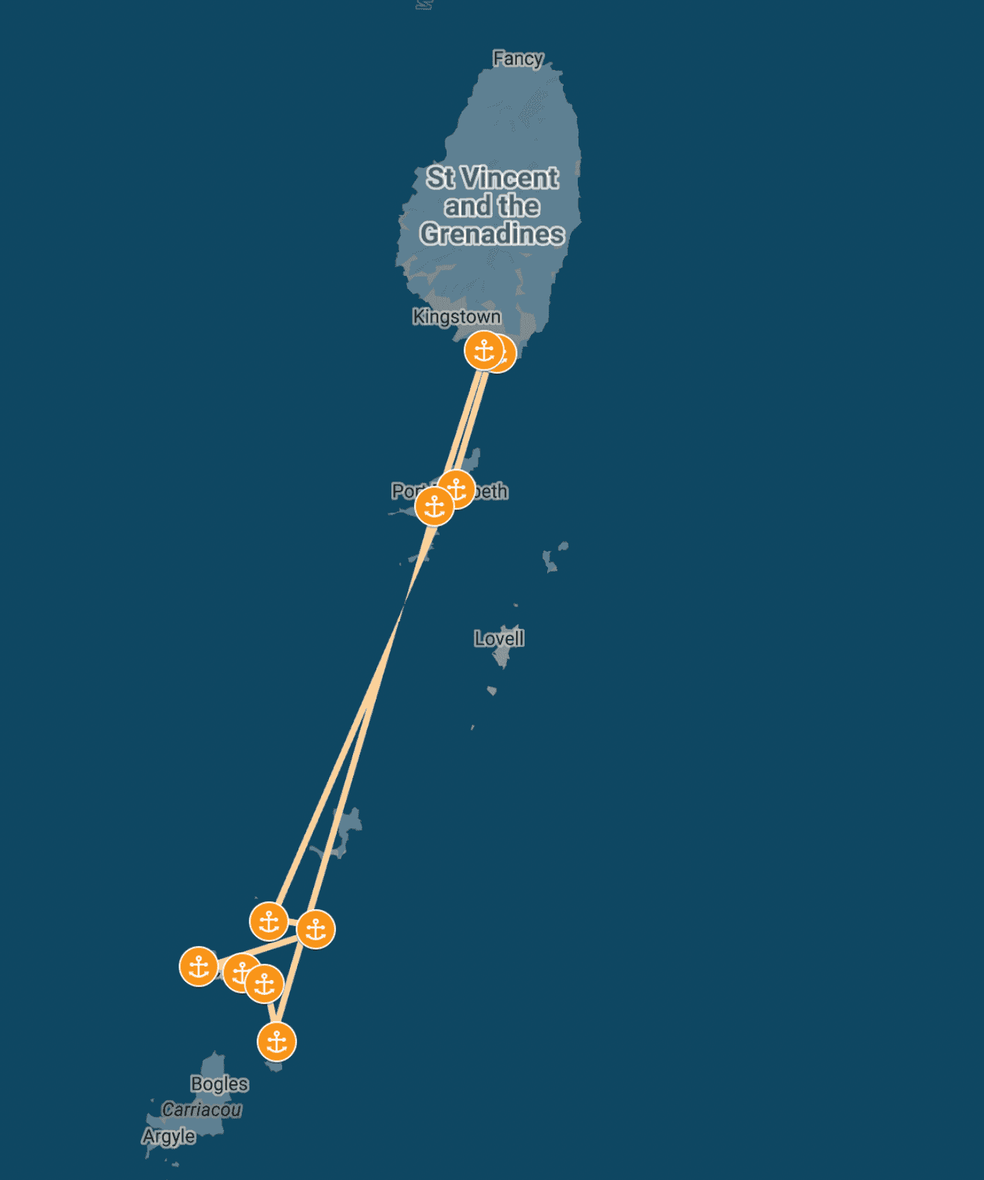 Grenadines Round Trip Itinerary